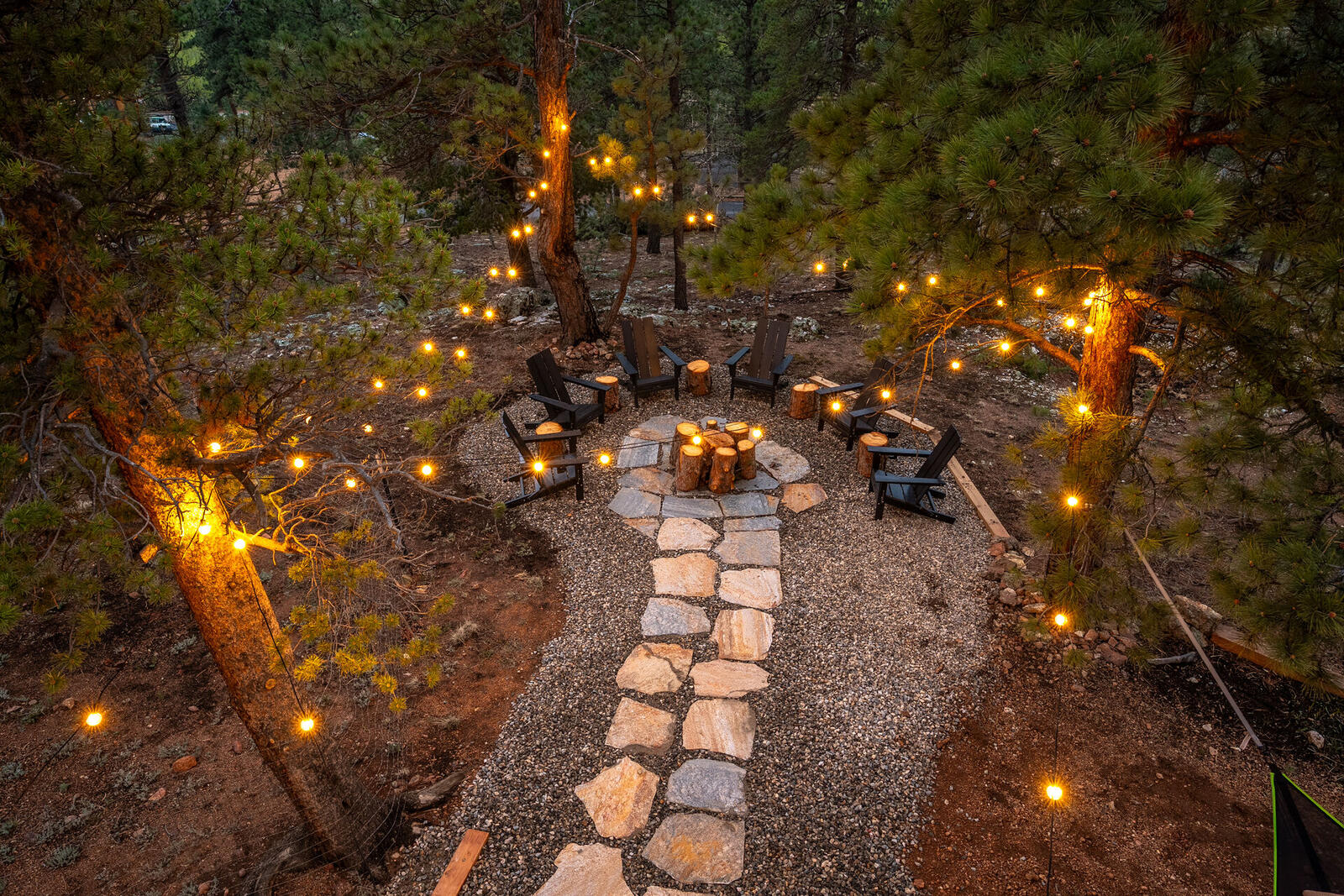 Fire pit aerial at night